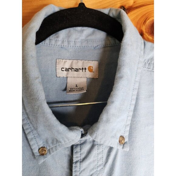 Carhartt Denim Shirt Men Large Blue Button Down Long Sleeve Casual Relaxed Fit - Picture 2 of 14